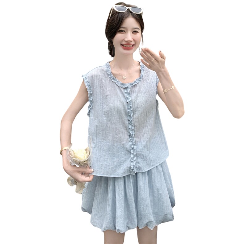 小个子俏皮减龄套装裙女2025年夏季新款花边马甲花苞半身裙两件套,女装套装/套裙,2C159