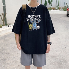 YT26048-P30亚麻短袖t恤男大码五分袖男宽松七分袖港风模特，男装T恤，电商A040