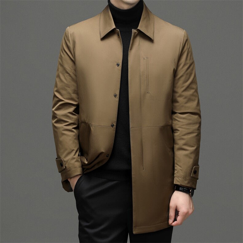 冬季新款翻领中长款羽绒服中年男士爸爸装休闲加厚保暖白鸭绒外套,男装羽绒服,电商B212（原钱塘6029）