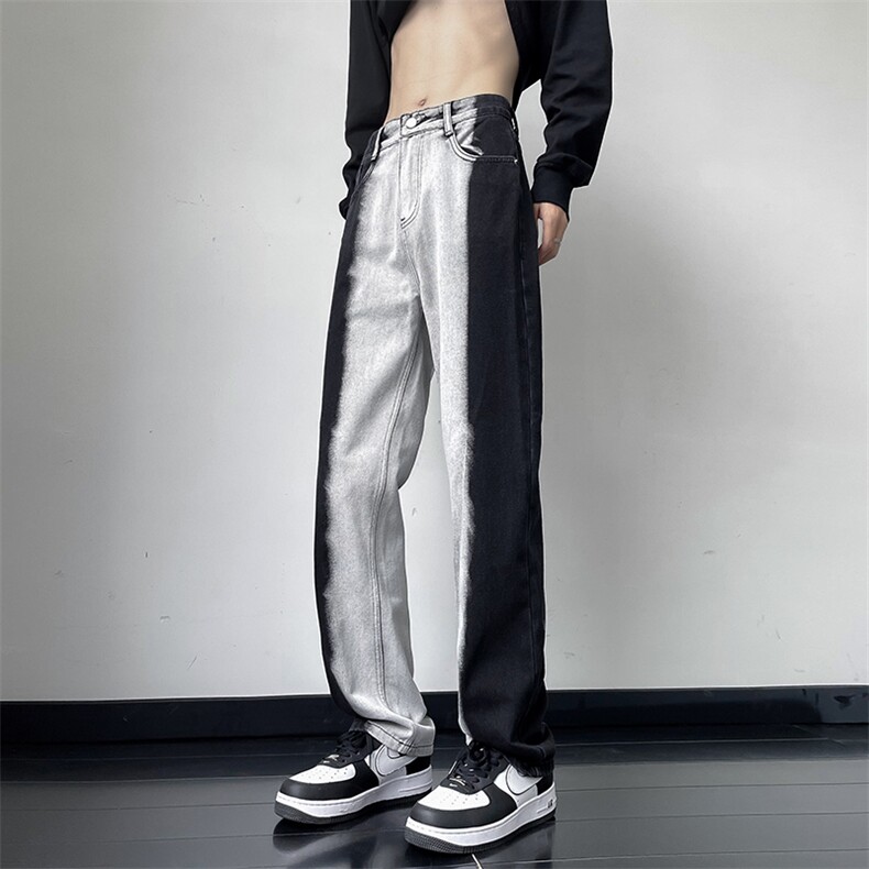 小众设计复古宽松直筒撞色扎染渐变牛仔裤宽松男女潮牌裤N910-P48,男装牛仔裤,星座308B-1