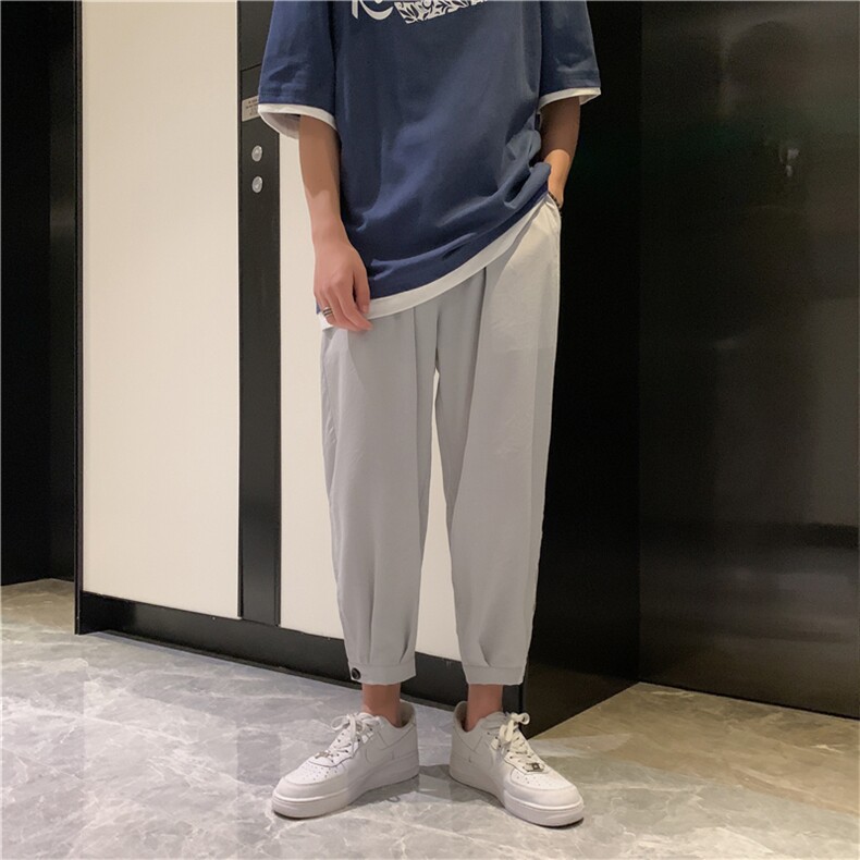 K3069/P35夏季冰丝裤男韩版流休闲裤男垂感九分裤大码阔腿裤薄款，男装休闲裤，电商A141
