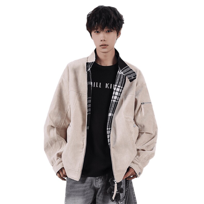 秋季工装夹克休闲潮牌双色灯芯试翻领休闲外套A436-6115-P85,男装夹克,电商A436