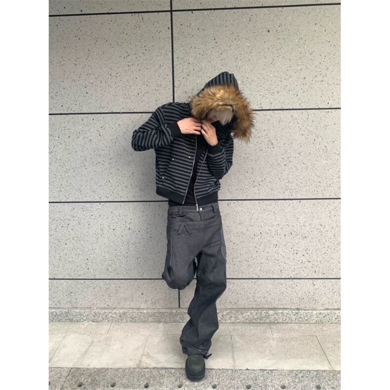 重磅420克毛领可拆卸条纹开衫卫衣ZW0155-特批60,男装卫衣,星座313A(原308A-2)