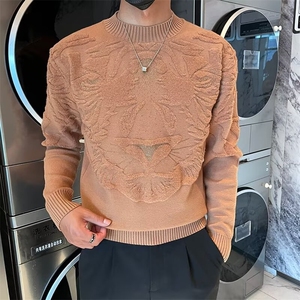 针织衫男秋冬圆领羊毛衫上衣个性百搭线衣男装年新款提花烫钻图片