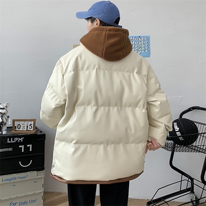 冬季学生潮假两件PU皮棉衣外套加绒休闲棉服男士8132-P145控价188图片