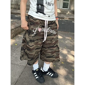 复古爱心字母迷彩七分裤男女宽松休闲阔腿直筒短裤网图DK3114-p38图片