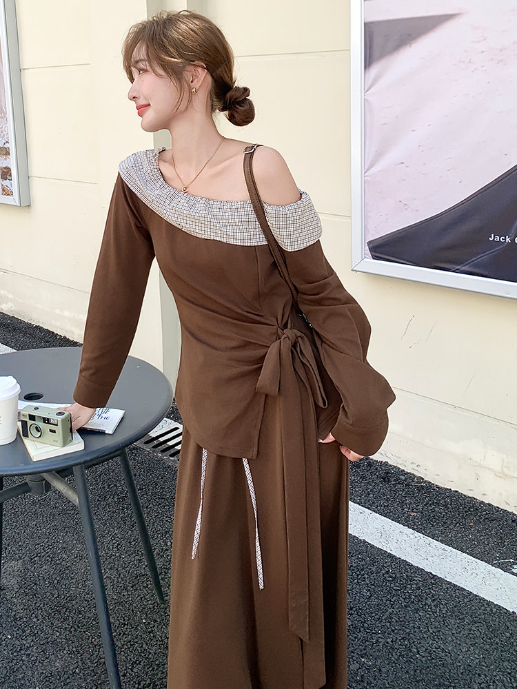 韩版显瘦长袖上衣半身裙两件套女2025春秋季新款百搭收腰气质套装,女装套装/套裙,纯色衣恋