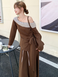 韩版显瘦长袖上衣半身裙两件套女2025春秋季新款百搭收腰气质套装图片