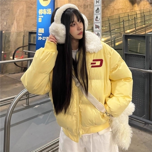 日系甜美小个子羊羔毛翻领棉服外套女学生冬季新款宽松加厚面包服
