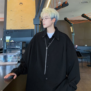 春季项链设计感潮流男士休闲黑色长袖衬衫XZ225-3-CS11-P55控85图片
