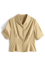 夏新新款短袖纯色收腰显瘦衬衫女，女装衬衫，水衣源