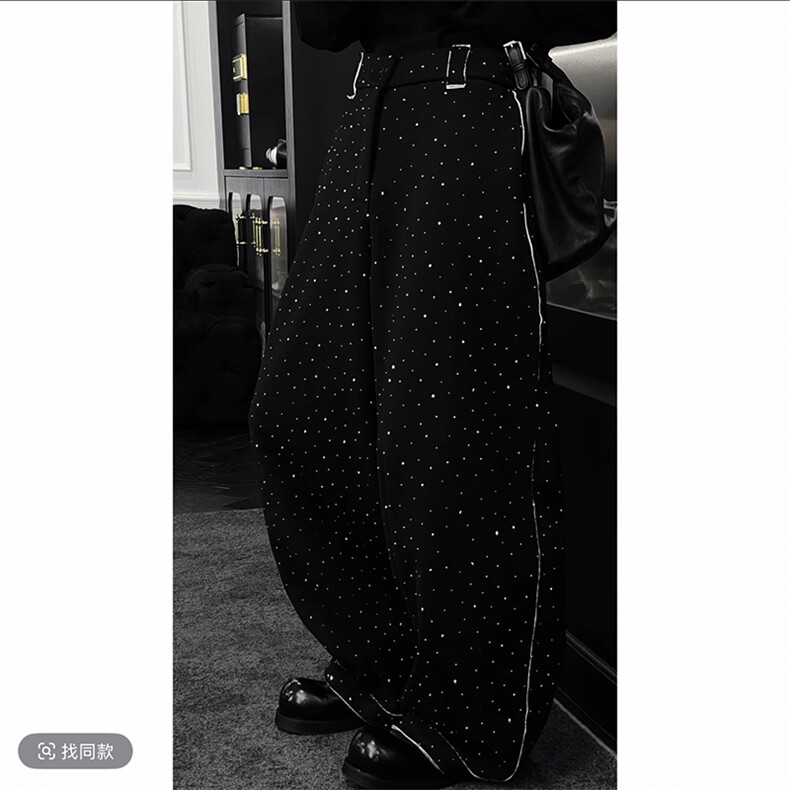 2026新款韩版设计满钻宽松弯刀阔腿休闲裤男潮K1107-P89（网图），男装休闲裤，电商B267