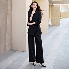 高级设计感职业套装女2024秋季新款休闲干练V领西装阔腿裤两件套，女装套装/套裙，卡杰菲