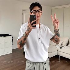 老钱风亨利领冰丝针织短袖ZX0289-P43，男装T恤，星座313A(原308A-2)