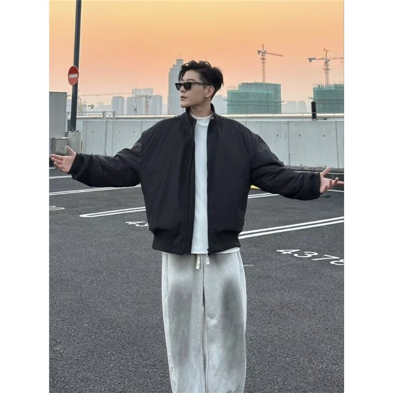 黑色立领棒球服男秋季美式外套廓形短款工装飞行员夹克CJ34-P58,男装夹克,星座1001-1