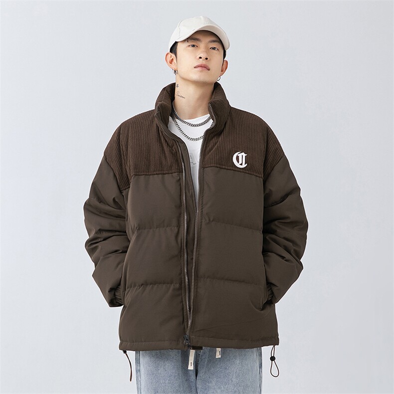 外套男冬季新款字母刺绣潮牌宽松灯芯绒拼接棉衣J5043-P110控168,男装棉衣,电商A362