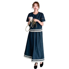 新品主推牛仔花边拼接半身裙两件套2C032360P165K238，女装套装/套裙，2C032