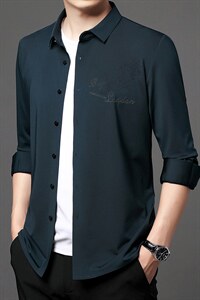 长袖衬衫男2023秋季季新款商务休闲衬衣潮流衬衫上衣中年男士寸衫图片