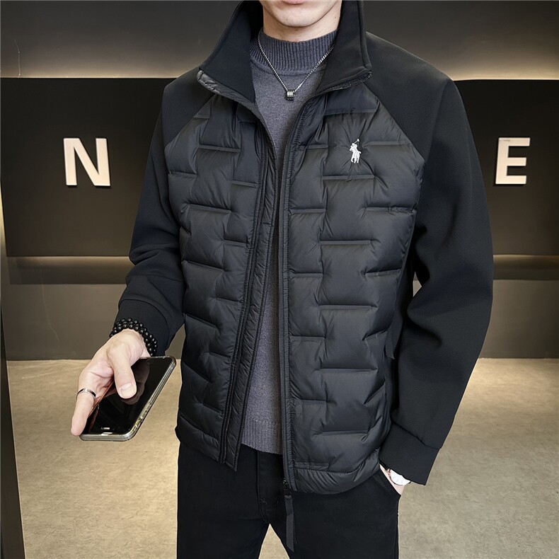 针织拼接加厚羽绒服男装短款冬季新款立领羽绒保暖外套图片
