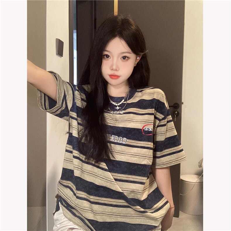 纯棉240克美式宽松版条纹情侣装短袖女T恤男A426-1-CT05-P30,男装T恤,电商A426-1(原A430-1)