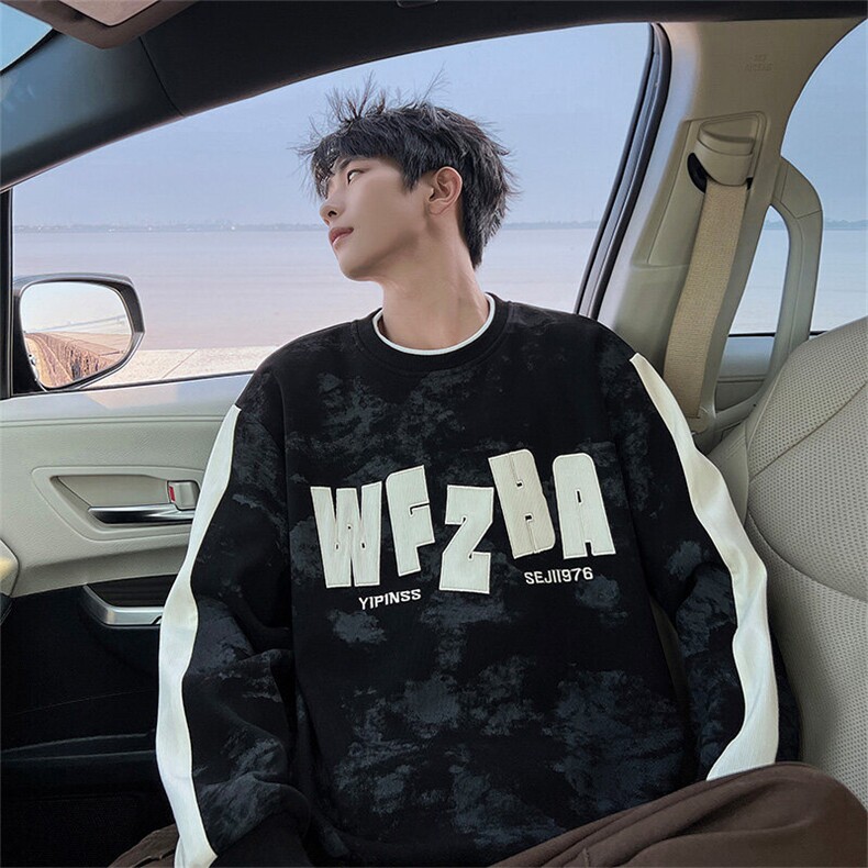 现货2026春季脏脏布假两件卫衣美式宽松长袖A436-108-P5888,男装卫衣,电商A436