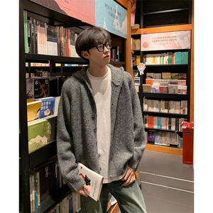 网图 开衫复古套头针织衫秋冬新款连帽毛衣男慵懒风外套-A2311P72图片