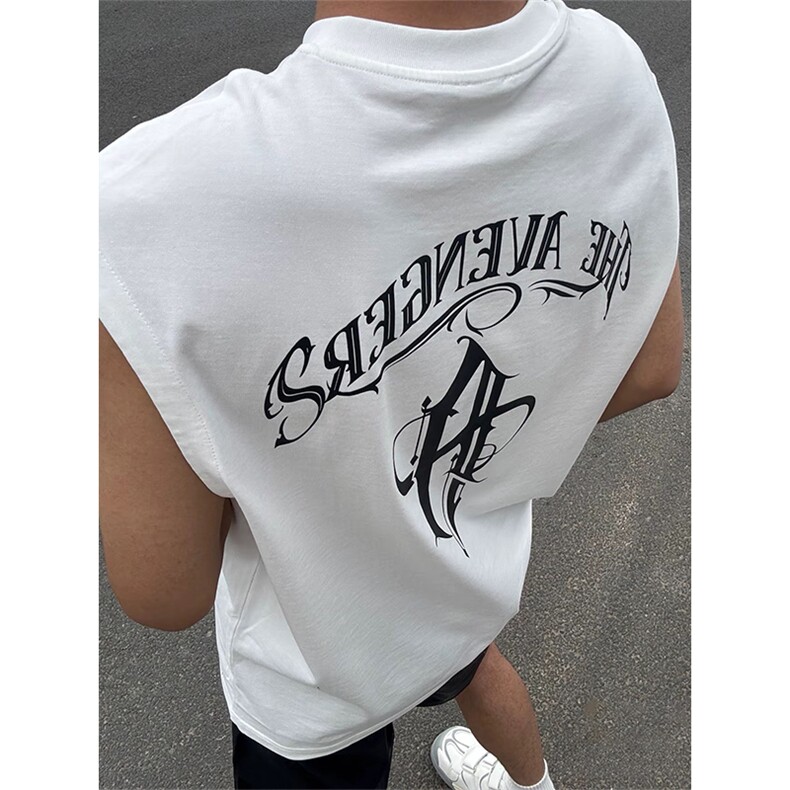 抖音得物供货现货重磅纯棉美式休闲印花宽松无袖背心潮牌t恤ABX10，男装背心/马甲，电商A443