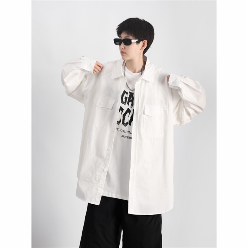 衬衫男夏装港风学生宽松小众设计感新款男装上衣外穿CS01162-P45,男装衬衫,星座308B-1