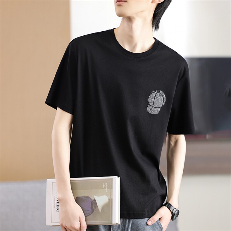 宽松简约帽子印花透气短袖，男装T恤，元素羊绒