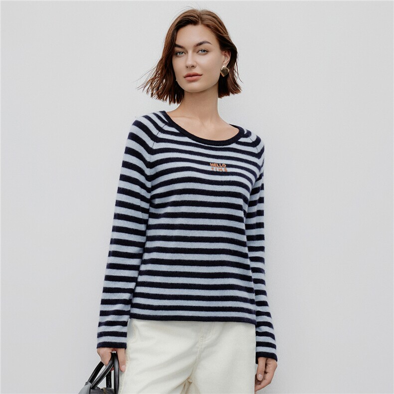 高端欧货女装2025秋冬新款山羊绒100%圆领条纹字母羊绒衫，女装羊绒衫，阿舍尔精品