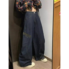 【有货】小众做旧阔腿豹纹拼接直筒休闲弯刀牛仔裤NZ566特P58，男装牛仔裤，星座908-1