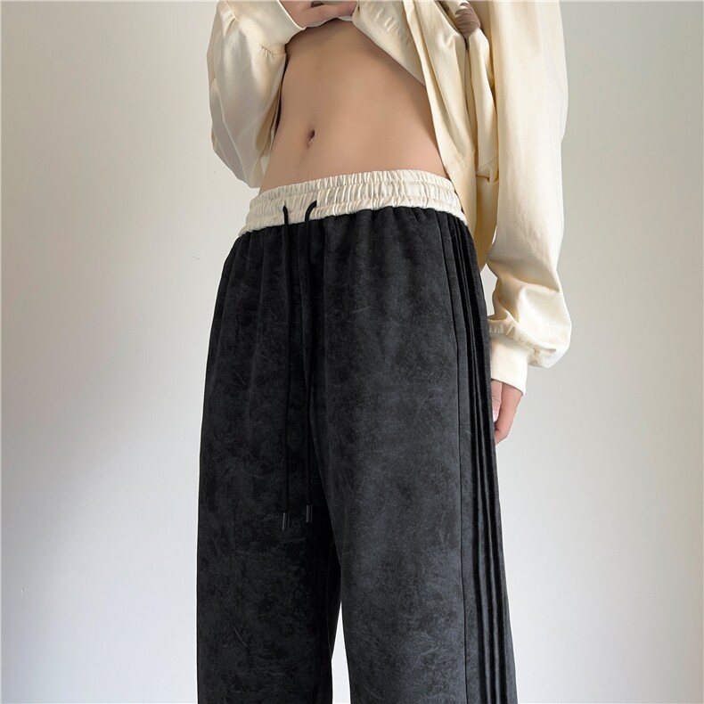 抖音品质秋季新款潮流拼接腰头宽松休闲裤B315-K103-特p40控78图片