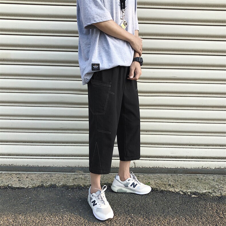 2022男夏季直筒阔腿薄款垂感宽松休闲七分裤K611-特批32,男装休闲裤,星座718-1