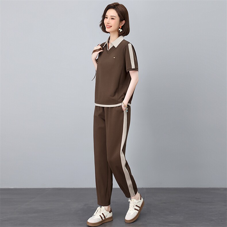 休闲运动套装女夏装2025夏季新款妈妈宽松洋气时尚薄款裤子两件套,女装套装/套裙,忆绮罗