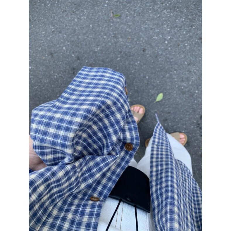 韩版潮流休闲蓝色格子衬衫男早秋新款痞帅高级感情侣长袖衬衣外套,男装衬衫,星座1007（原301D）