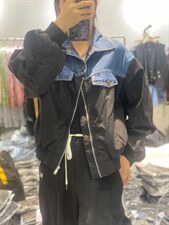 2022欧洲站洋气牛仔拼接PU皮外套，其它，L·H·X