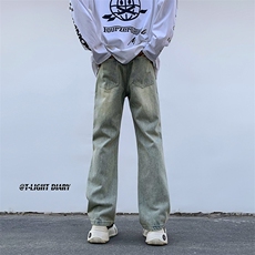 B221美式ins高街小众纯色百搭微喇牛仔裤LK22087-P55控78，男装牛仔裤，电商B221