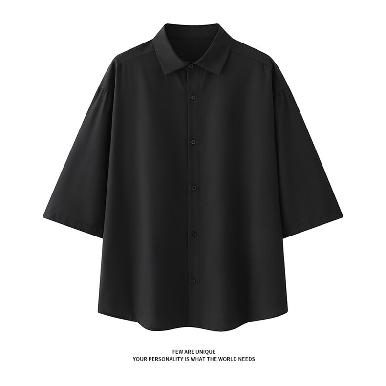 垂感冰丝七分袖衬衫5X3032-TP2539宽松纯色韩版短袖衬衣,男装衬衫,电商A102