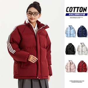 织带条纹三条棉服冬季男女情侣棉衣面包连帽服YY9880图片