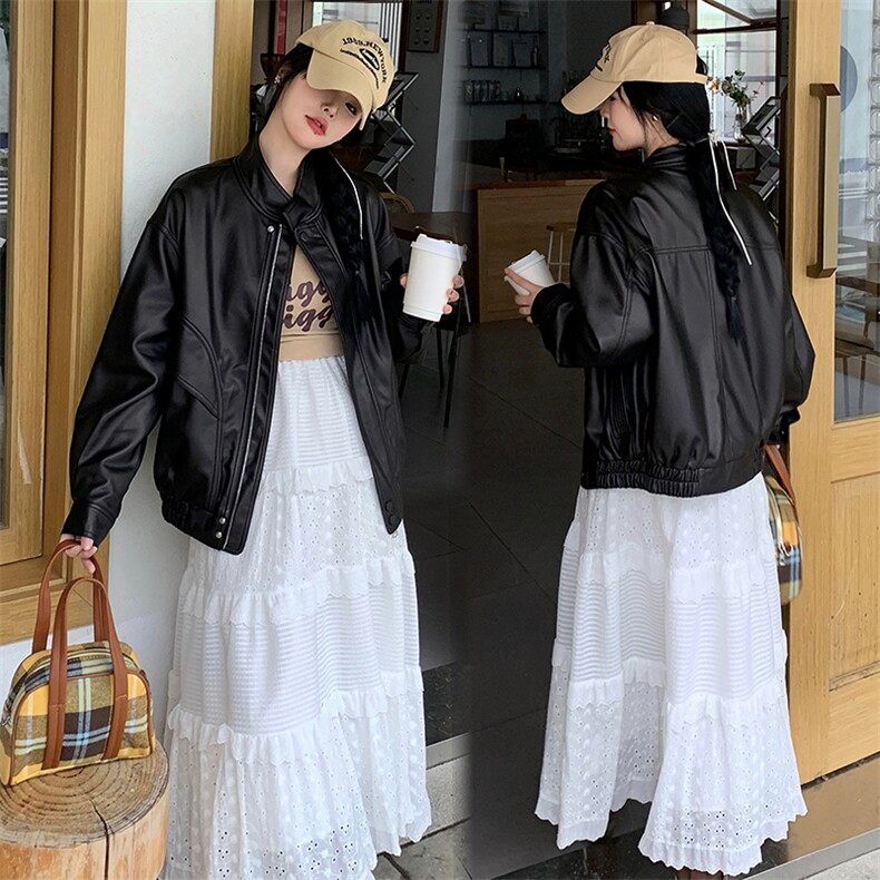 现货2024新美拉德穿搭口碑仿羊皮宝藏私服C位复古皮衣外套女秋冬图片