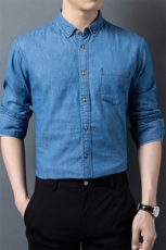 H5621钱塘2020-1秋冬精品男士牛仔百分百纯棉衬衣舒适P55，男装衬衫，钱塘207-1
