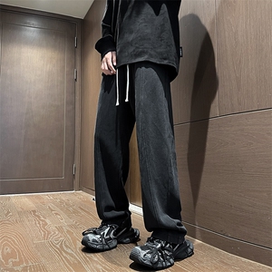 港风秋冬重工绣花华棉拖地裤宽松休闲长裤男K23313-P55图片