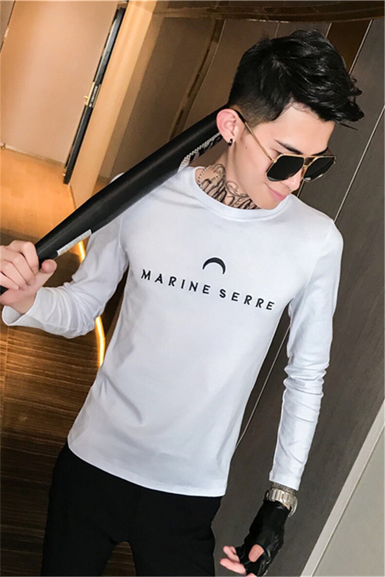 秋季社会人刺绣长袖T恤男士修身精神小伙打底衫C301B-CT04,男装T恤,电商C301B