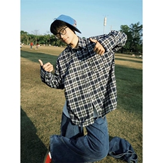 美式复古格纹衬衫男春夏cleanfit休闲长袖外套男C681-P45，男装衬衫，星座1004-3