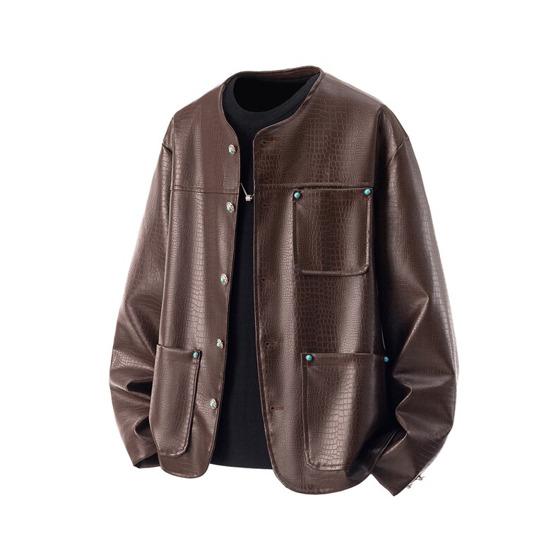 可二开白底绿宝石扣大码M-5XL鳄鱼皮蛇纹夹克男JK78066P85控138，男装夹克，星座227-7