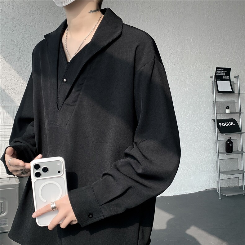 男士春秋免烫新中式男装套头衬衣男士短袖POLO衬衫男款休闲上衣，男装T恤，电商B319