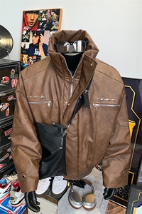 405A  美式复古个性金属设计短款皮衣棉服 MY24916-特批108控178图片