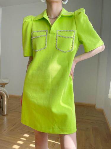 【新款上新】polo领前胸口袋水钻连衣裙，女装连衣裙，LION&CAT(2F)