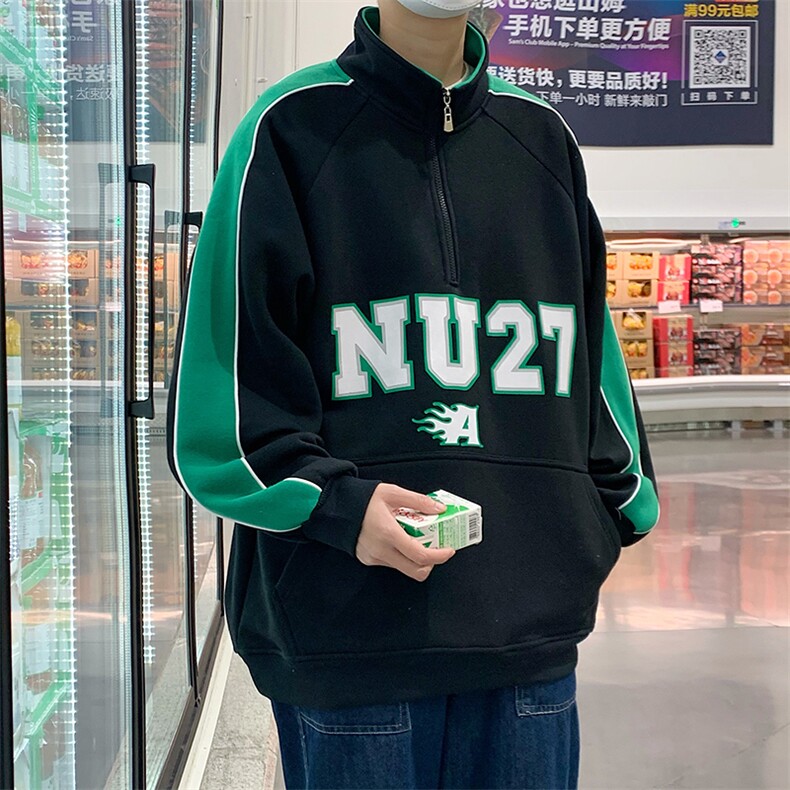 2025秋立领印花半拉链宽松休闲情侣卫衣B266-WY-219-P55,男装卫衣,星座B257-1