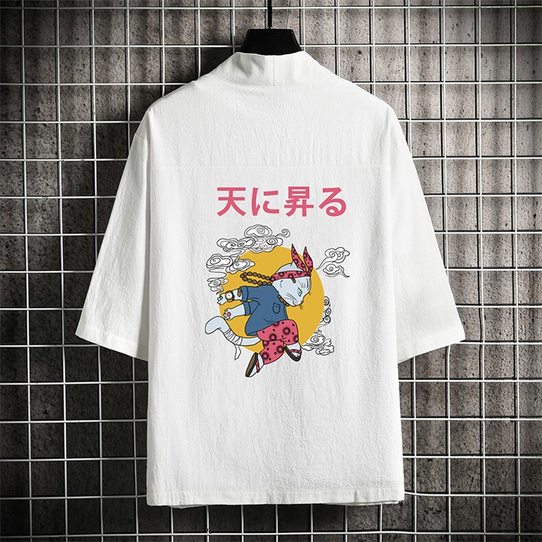 HF59012-P40风汉服男开衫外套七分袖道袍网格挂拍,男装民族服装,电商A040A